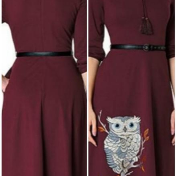 Eshakti Burgundy Embellished Cotton Knit Owl Dress W/ Pockets Size XL / 1X - Picture 2 of 12